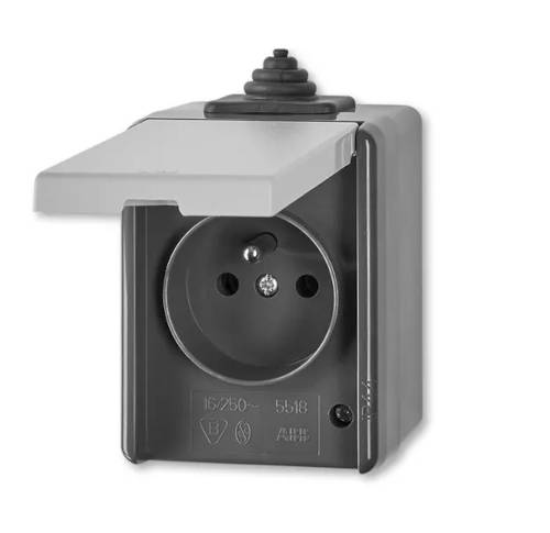 ABB 5518-2929 S Zásuvka jednonásobná s víčkem Praktik IP44